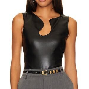 AMANDA UPRICHARD Black Sleeveless Faux Leather Puzzle Top Size XL